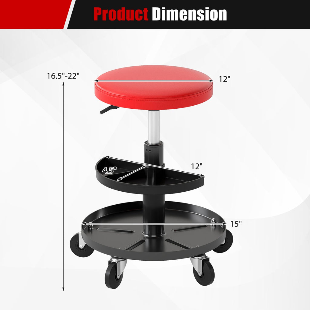 Adjustable Rolling Mechanic Stool with Tool Trays