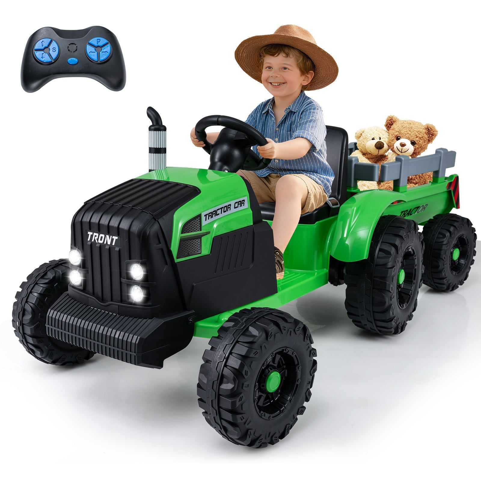 24V Ride On Tractor for Kids Electric Vehicle with Detachable Trailer and Remote Control