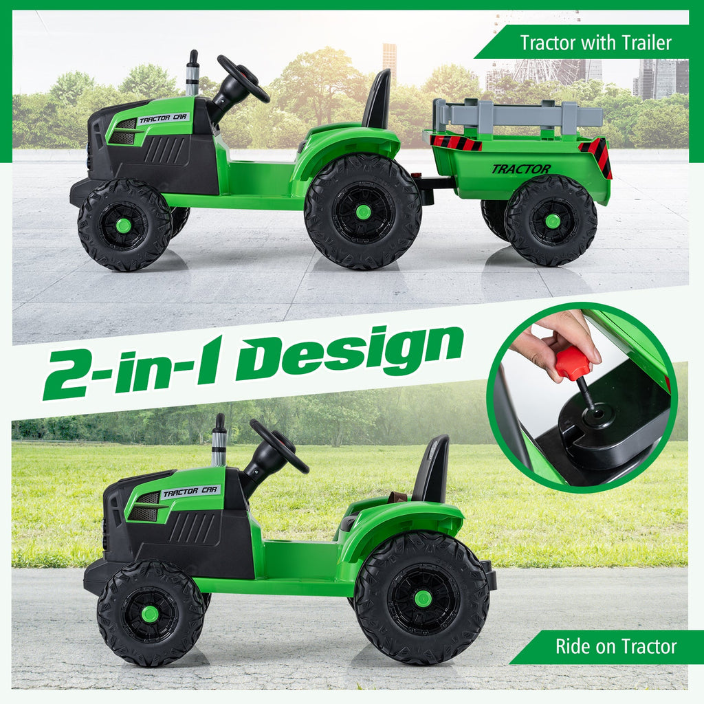 24V Ride On Tractor for Kids Electric Vehicle with Detachable Trailer and Remote Control