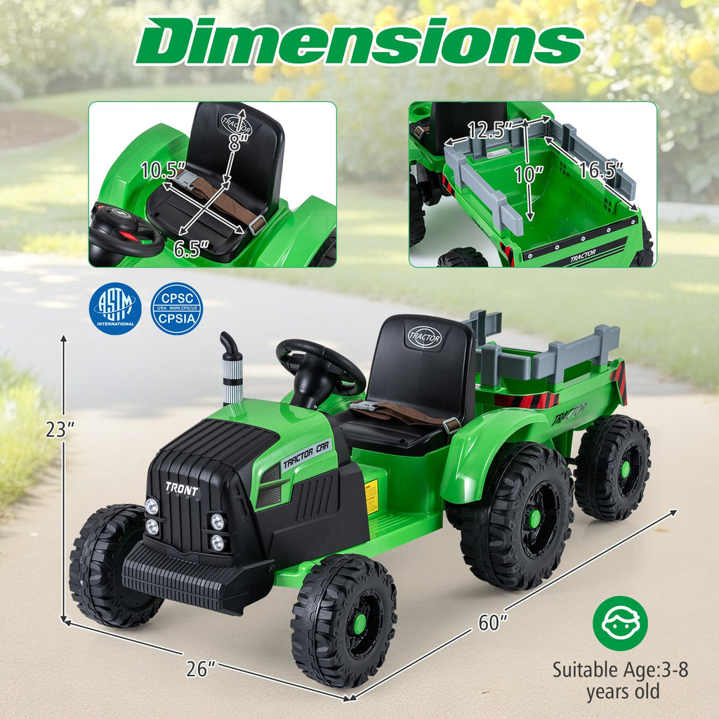 24V Ride On Tractor for Kids Electric Vehicle with Detachable Trailer and Remote Control