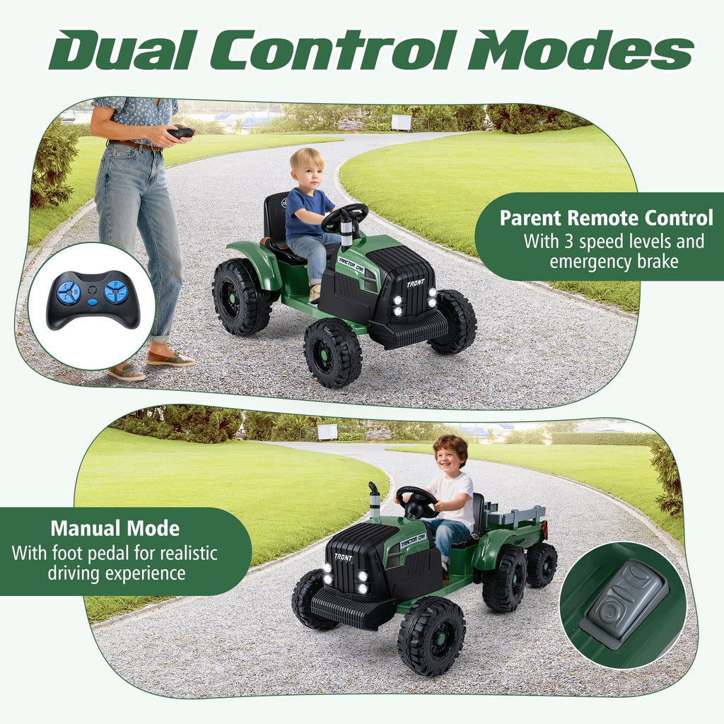 24V Ride On Tractor for Kids Electric Vehicle with Detachable Trailer and Remote Control