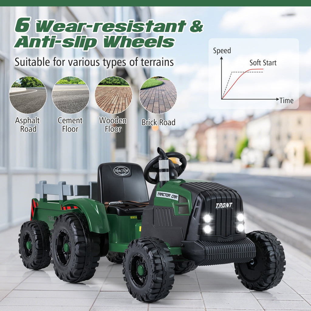24V Ride On Tractor for Kids Electric Vehicle with Detachable Trailer and Remote Control