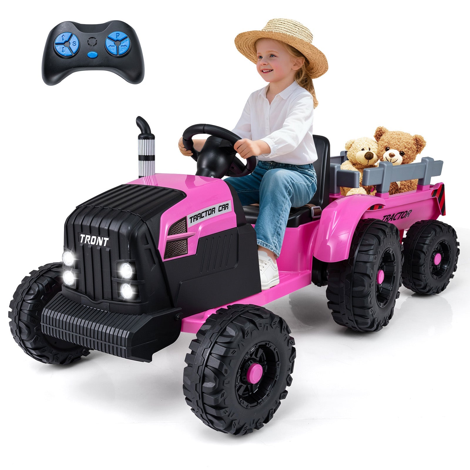 24V Ride On Tractor for Kids Electric Vehicle with Detachable Trailer and Remote Control