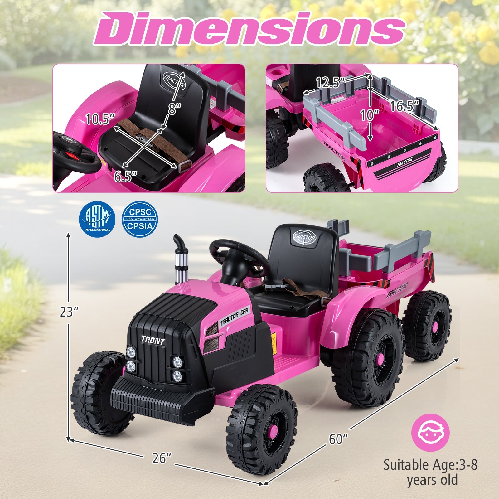 24V Ride On Tractor for Kids Electric Vehicle with Detachable Trailer and Remote Control