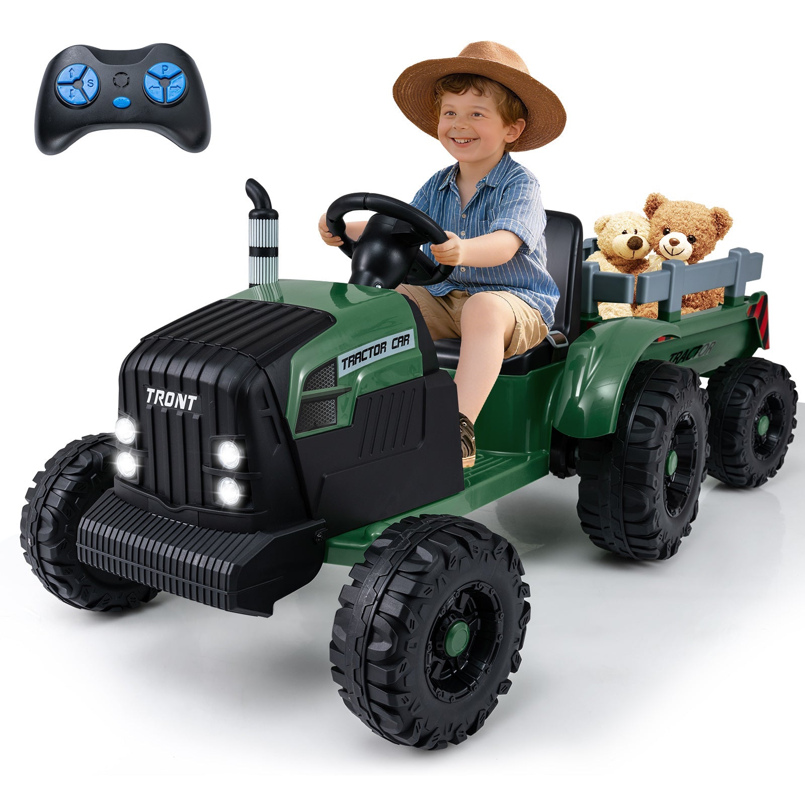 24V Ride On Tractor for Kids Electric Vehicle with Detachable Trailer and Remote Control