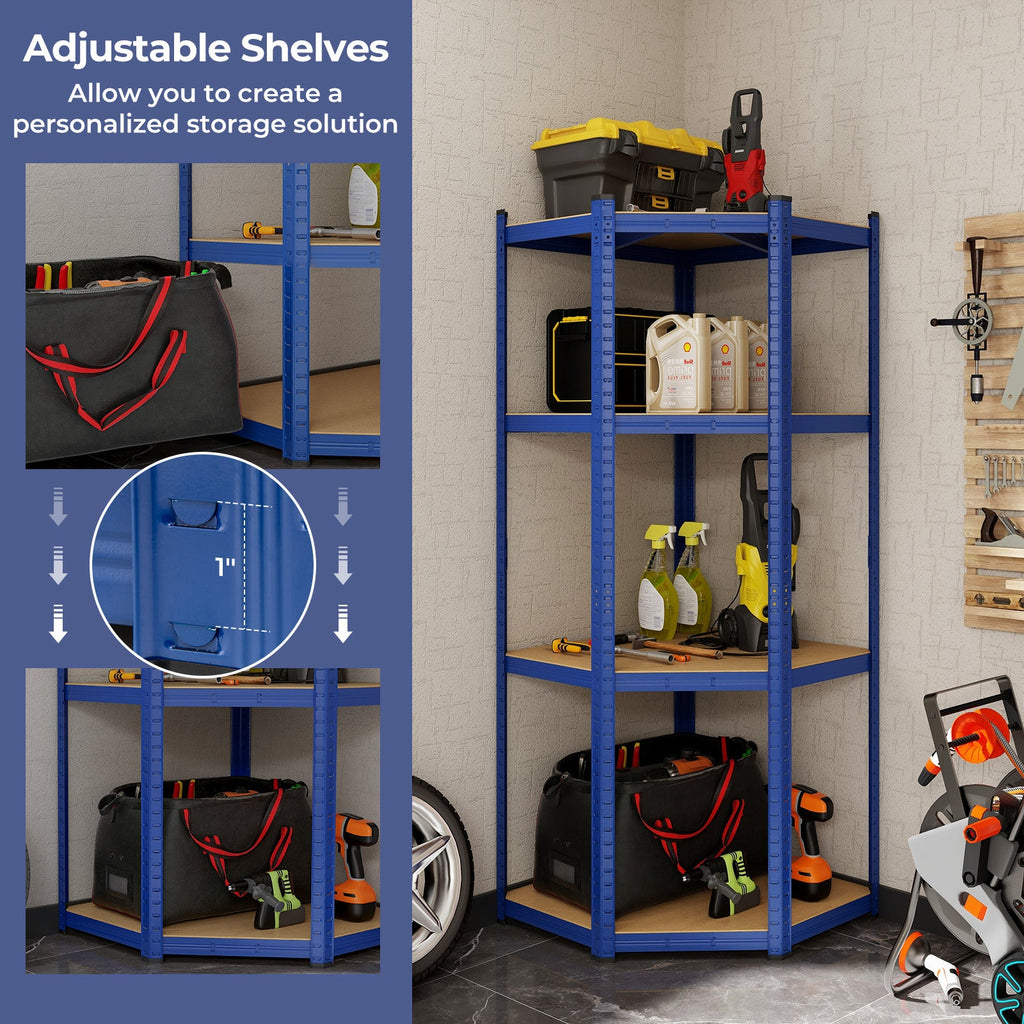 4-Tier Corner Shelving Unit Adjustable Garage Storage Utility Rack for Warehouse