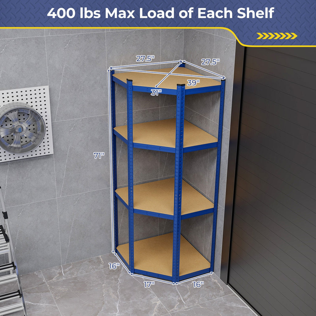 4-Tier Corner Shelving Unit Adjustable Garage Storage Utility Rack for Warehouse