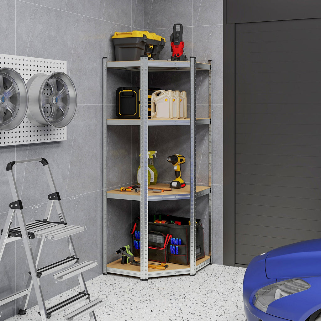 4-Tier Corner Shelving Unit Adjustable Garage Storage Utility Rack for Warehouse