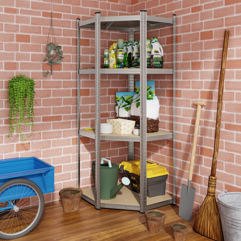 4-Tier Corner Shelving Unit Adjustable Garage Storage Utility Rack for Warehouse