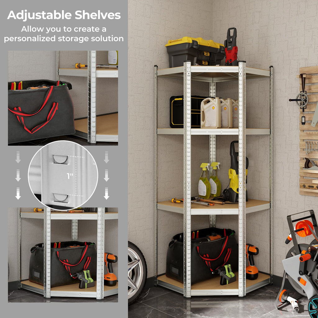4-Tier Corner Shelving Unit Adjustable Garage Storage Utility Rack for Warehouse