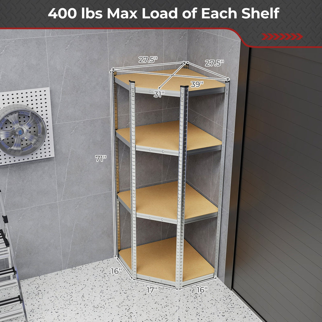 4-Tier Corner Shelving Unit Adjustable Garage Storage Utility Rack for Warehouse