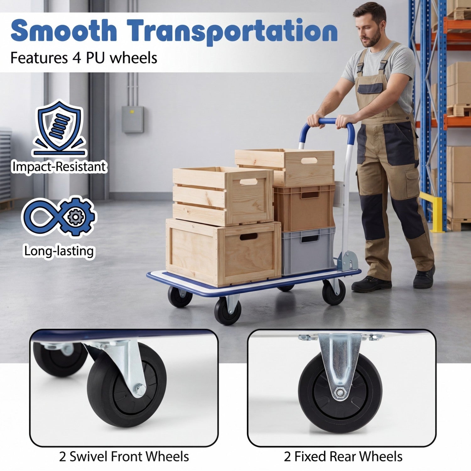 Folding Platform Hand Truck with 4 Wheels - 330 lbs Capacity