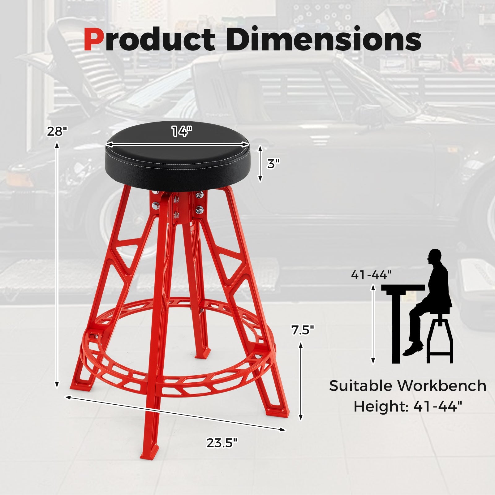 Heavy-Duty Aluminum Garage Bar Chair with 360¬∞ Swiveling Seat-Red