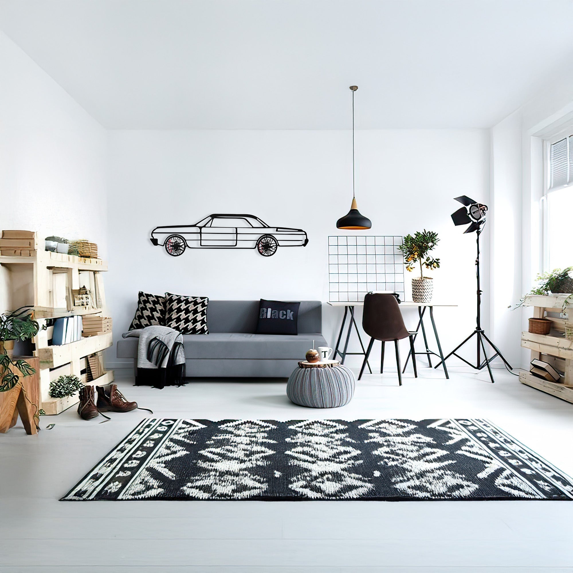 Chevrolet Impala Wall Art – Classic Steel Silhouette with Spinning Wheels-KAFMEKA019