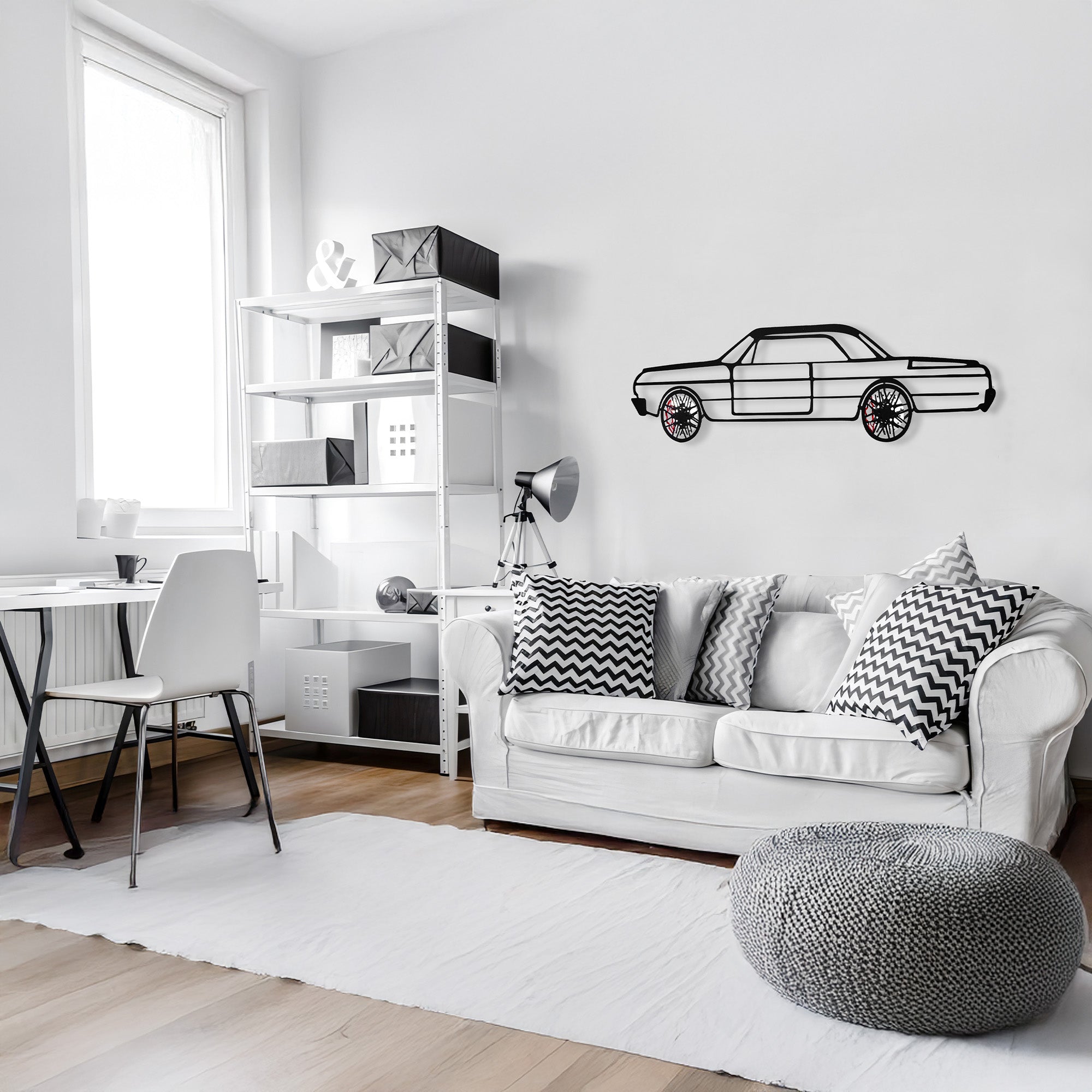 Chevrolet Impala Wall Art – Classic Steel Silhouette with Spinning Wheels-KAFMEKA019