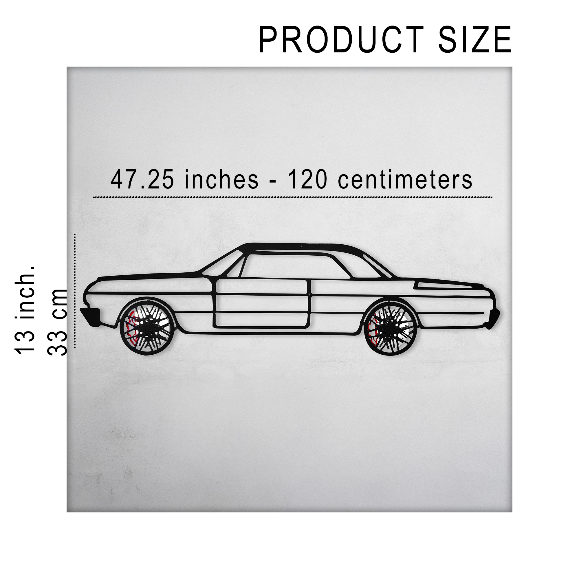 Chevrolet Impala Wall Art – Classic Steel Silhouette with Spinning Wheels-KAFMEKA019