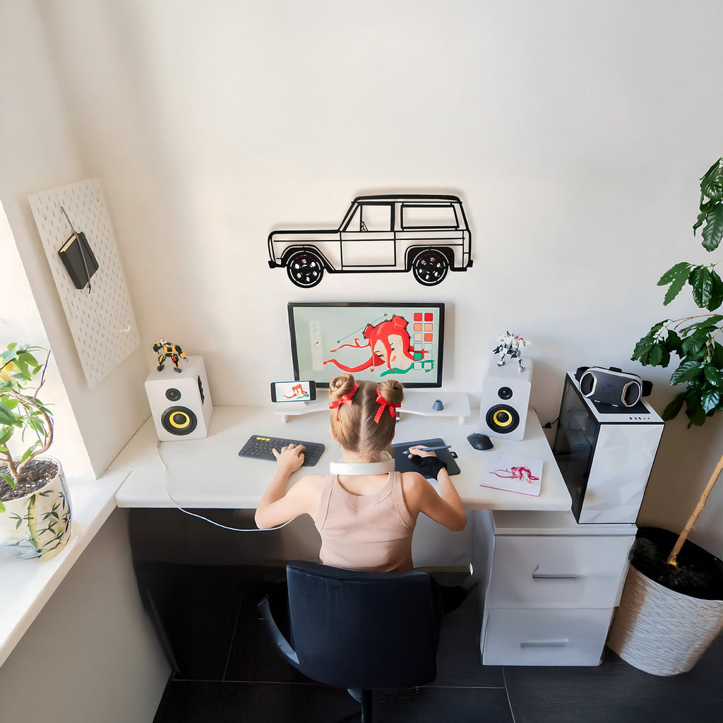 1972 Ford Bronco Wall Art – Classic 4x4 Steel Silhouette with Spinning Wheels-KAFMEKA026