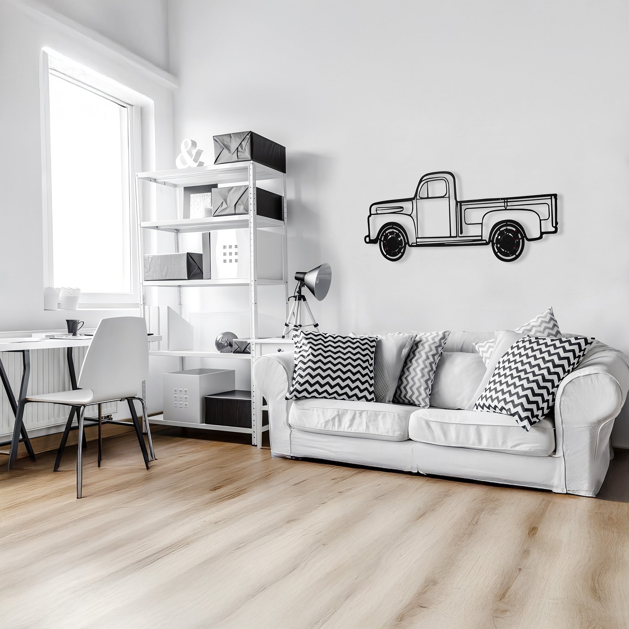 1949 Ford Pickup Wall Art – Classic Truck Steel Silhouette with Spinning Wheels-KAFMEKA041