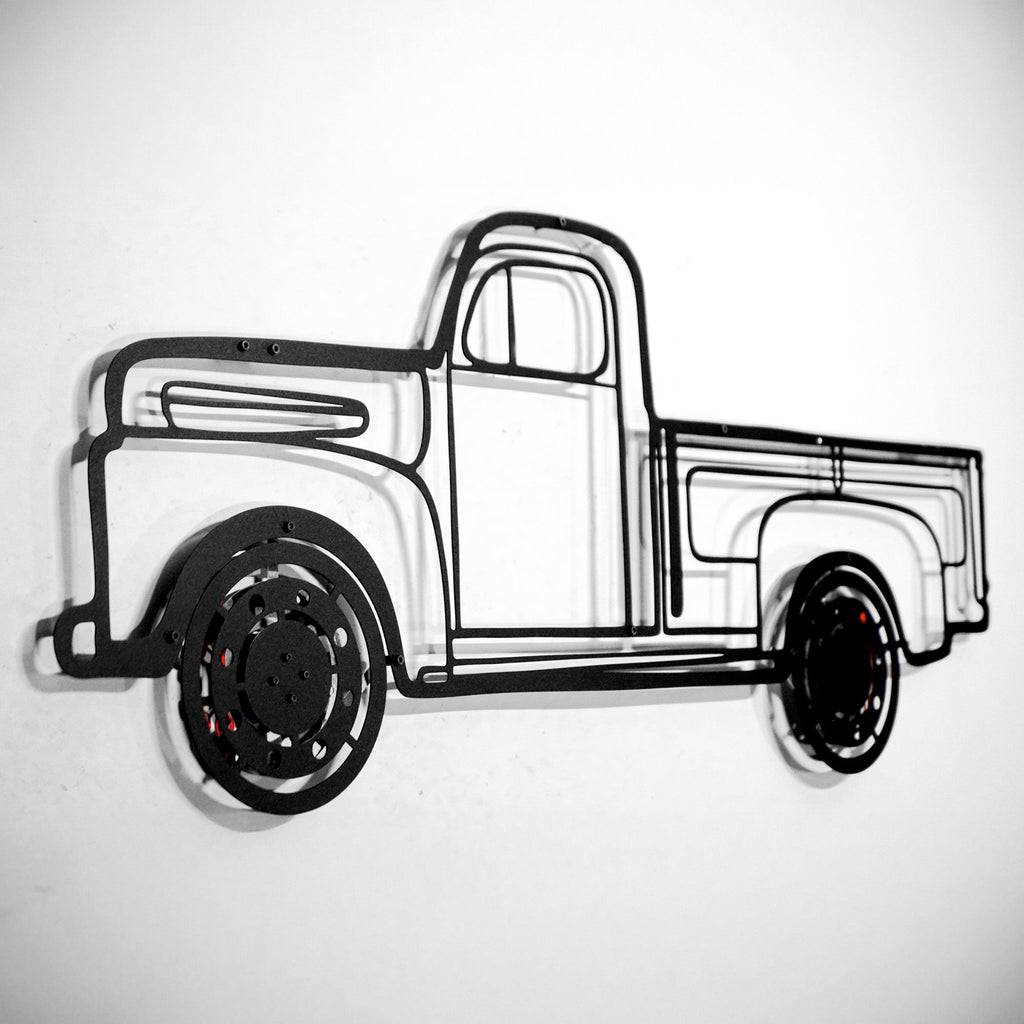 1949 Ford Pickup Wall Art – Classic Truck Steel Silhouette with Spinning Wheels-KAFMEKA041