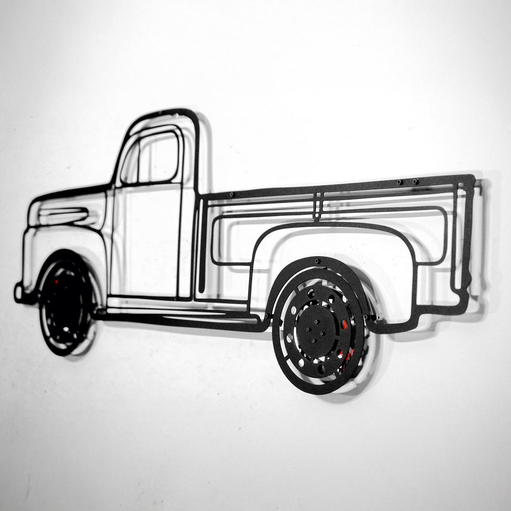 1949 Ford Pickup Wall Art – Classic Truck Steel Silhouette with Spinning Wheels-KAFMEKA041