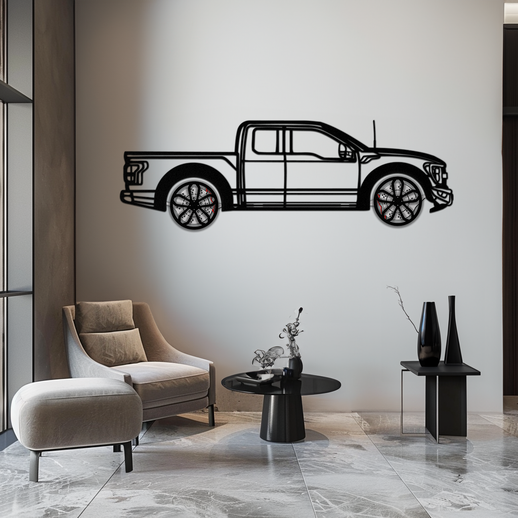 Ford F-150 Raptor Metal Wall Art with Rotating Wheels - 3D Interactive Truck Silhouette - Garage & Office Decor-KAFMEKA085
