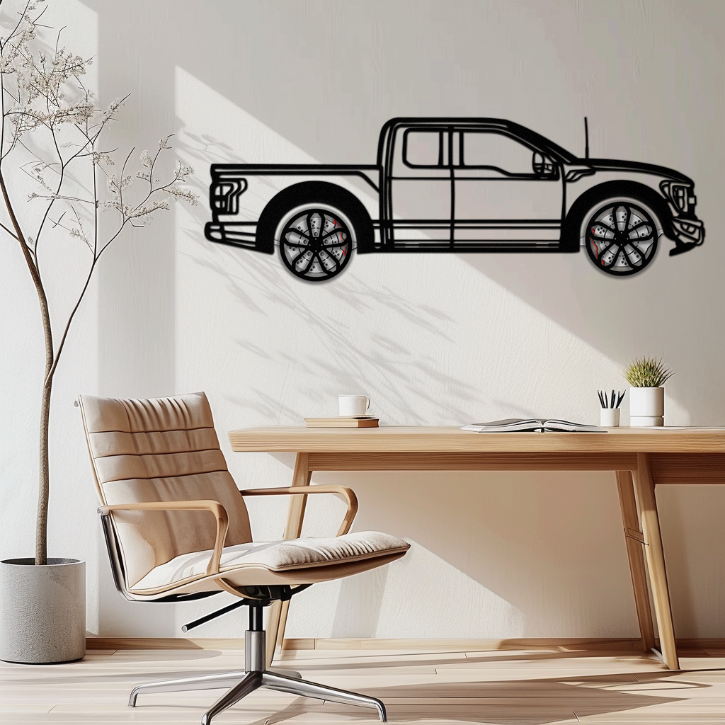 Ford F-150 Raptor Metal Wall Art with Rotating Wheels - 3D Interactive Truck Silhouette - Garage & Office Decor-KAFMEKA085