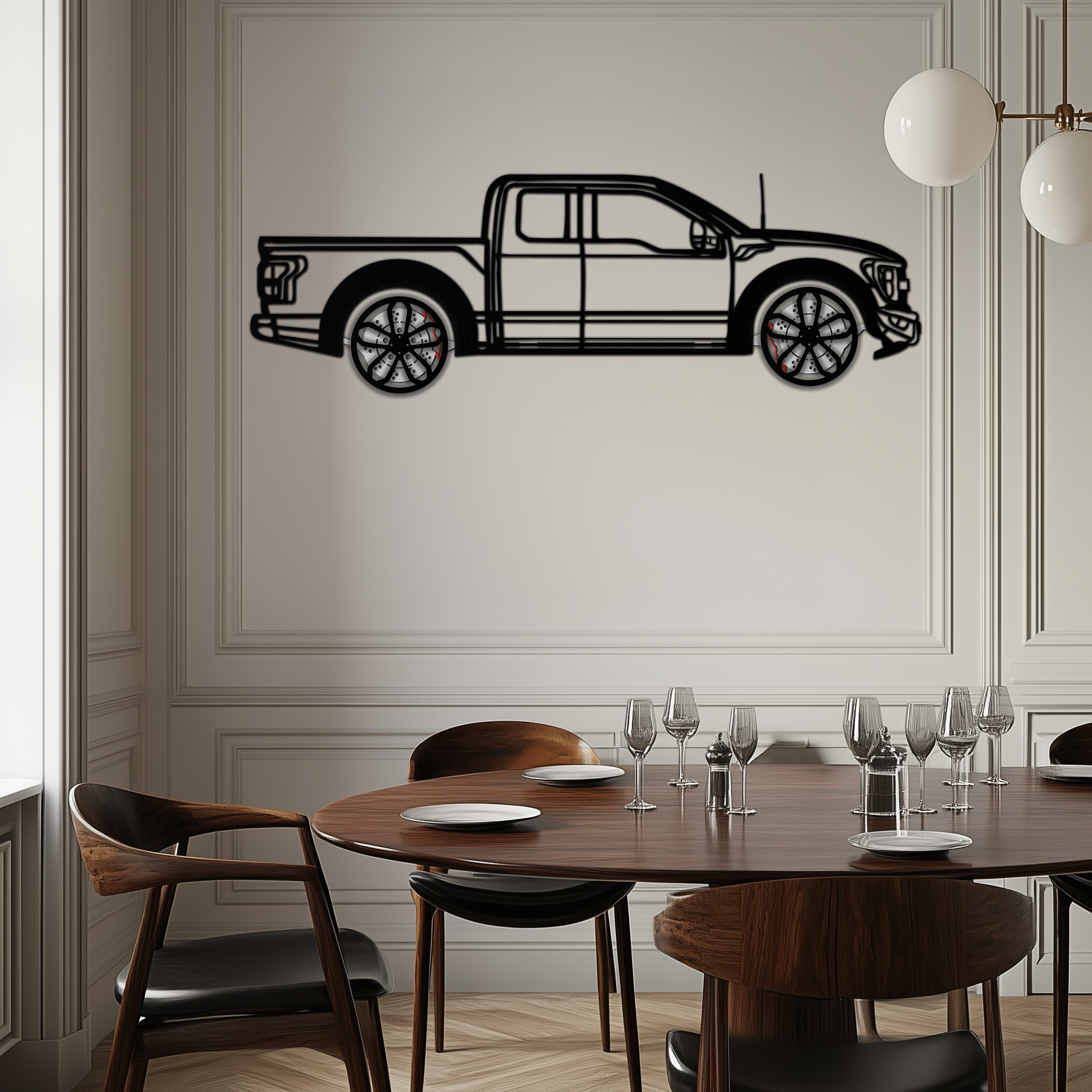 Ford F-150 Raptor Metal Wall Art with Rotating Wheels - 3D Interactive Truck Silhouette - Garage & Office Decor-KAFMEKA085