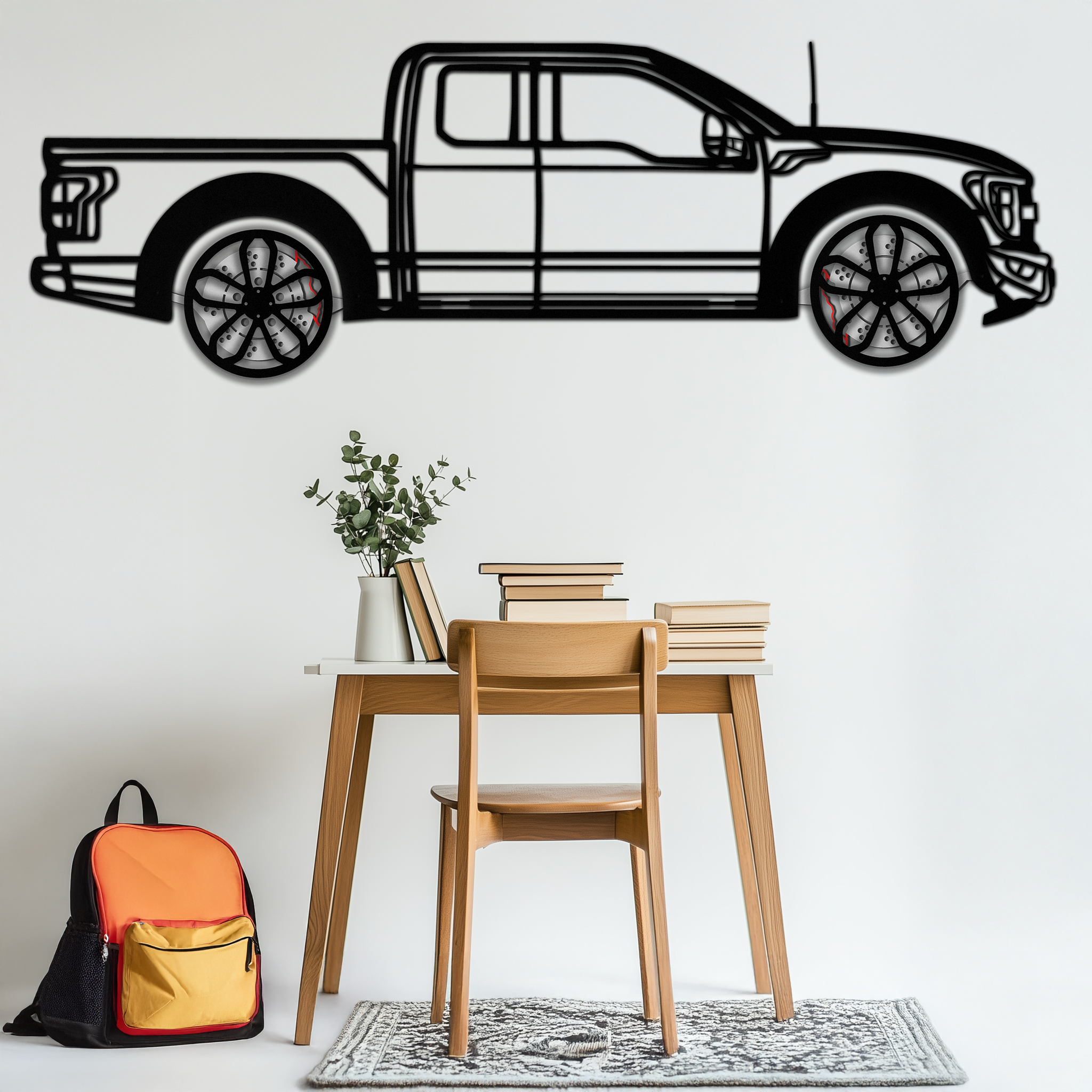 Ford F-150 Raptor Metal Wall Art with Rotating Wheels - 3D Interactive Truck Silhouette - Garage & Office Decor-KAFMEKA085