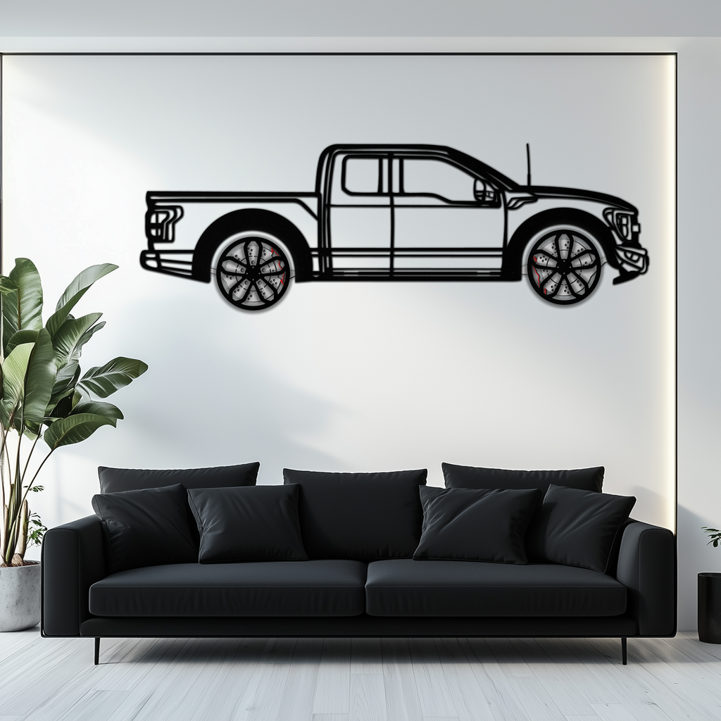 Ford F-150 Raptor Metal Wall Art with Rotating Wheels - 3D Interactive Truck Silhouette - Garage & Office Decor-KAFMEKA085