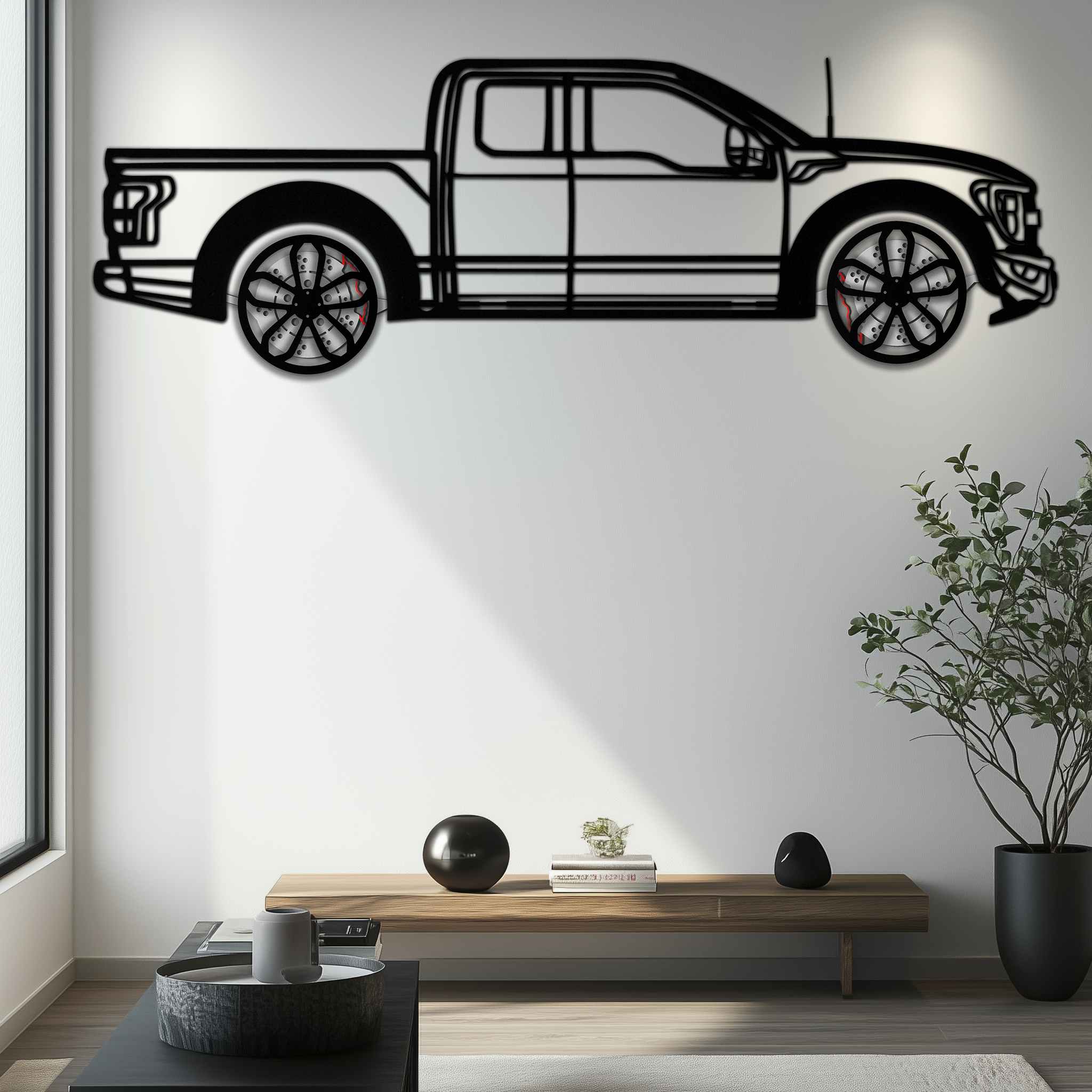 Ford F-150 Raptor Metal Wall Art with Rotating Wheels - 3D Interactive Truck Silhouette - Garage & Office Decor-KAFMEKA085