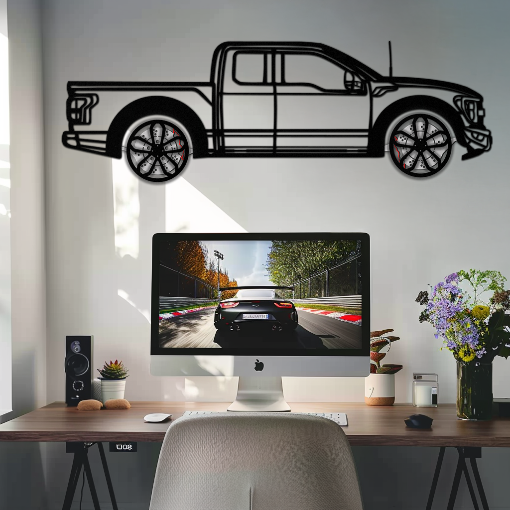 Ford F-150 Raptor Metal Wall Art with Rotating Wheels - 3D Interactive Truck Silhouette - Garage & Office Decor-KAFMEKA085