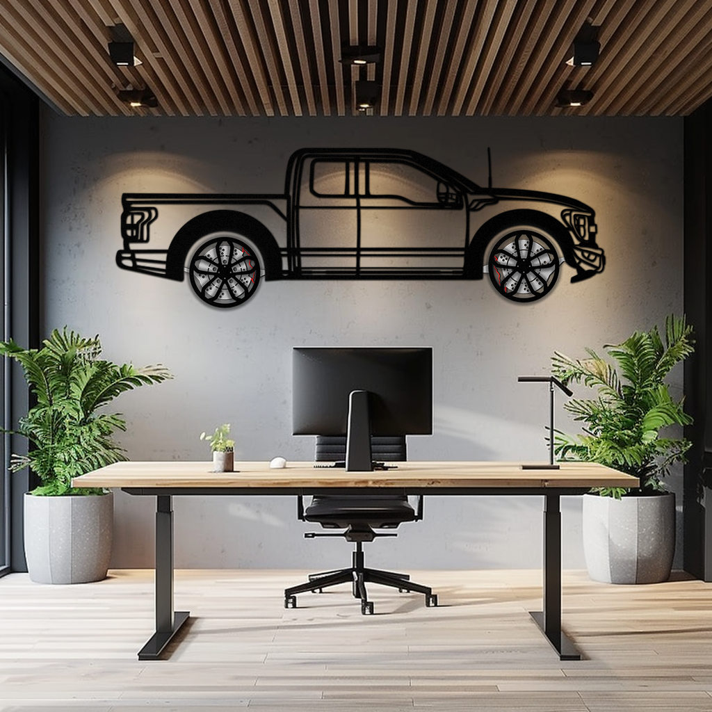 Ford F-150 Raptor Metal Wall Art with Rotating Wheels - 3D Interactive Truck Silhouette - Garage & Office Decor-KAFMEKA085