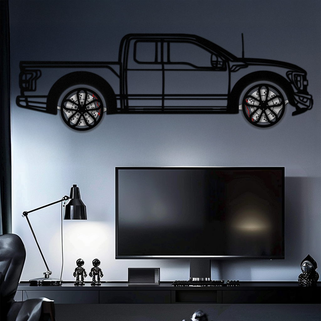 Ford F-150 Raptor Metal Wall Art with Rotating Wheels - 3D Interactive Truck Silhouette - Garage & Office Decor-KAFMEKA085