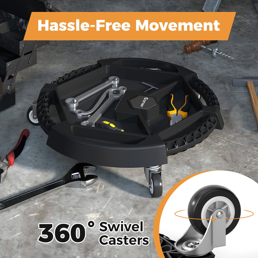 Mobile Automotive Tool Creeper with 3 Swivel Casters and 4 Compartments-Black