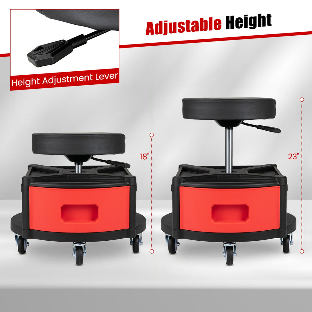 Rolling Mechanic Stool with Cushioned Seat & Tool Trays 330 LBS