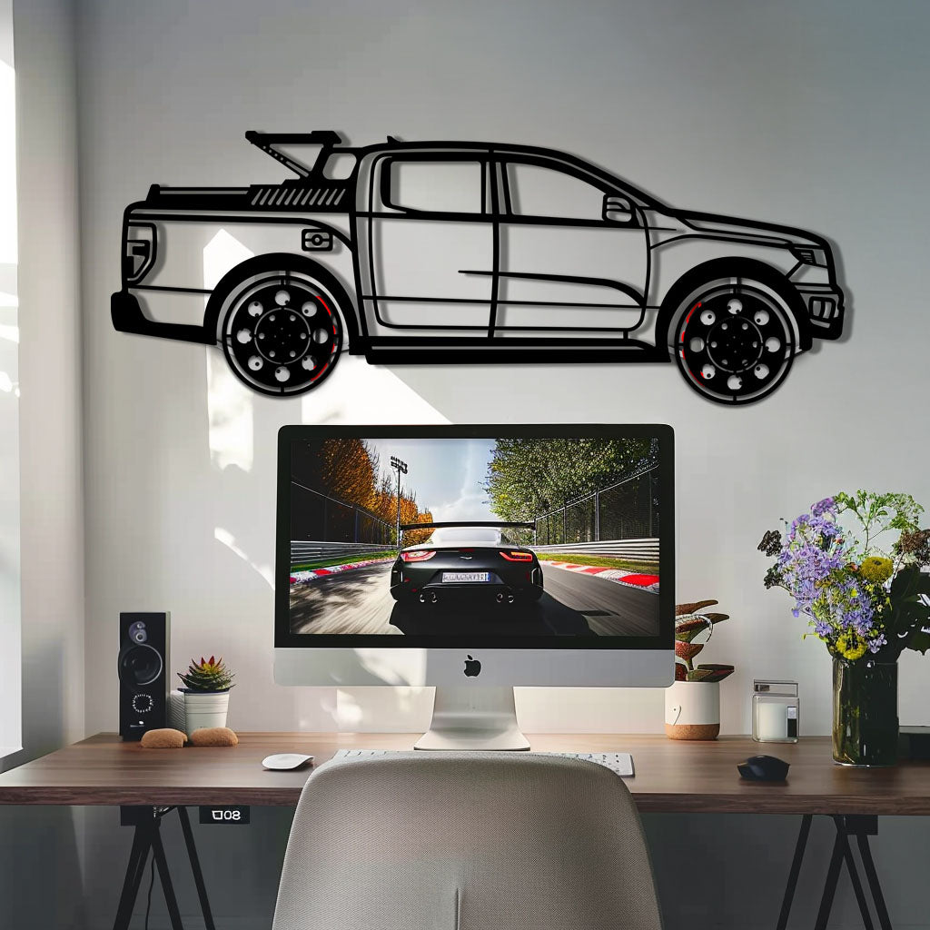 Ford F-150 Metal Truck Wall Art with Rotating Wheels - Iconic American Pickup Silhouette - Interactive Automotive Wall Decor - KAFMEKA138