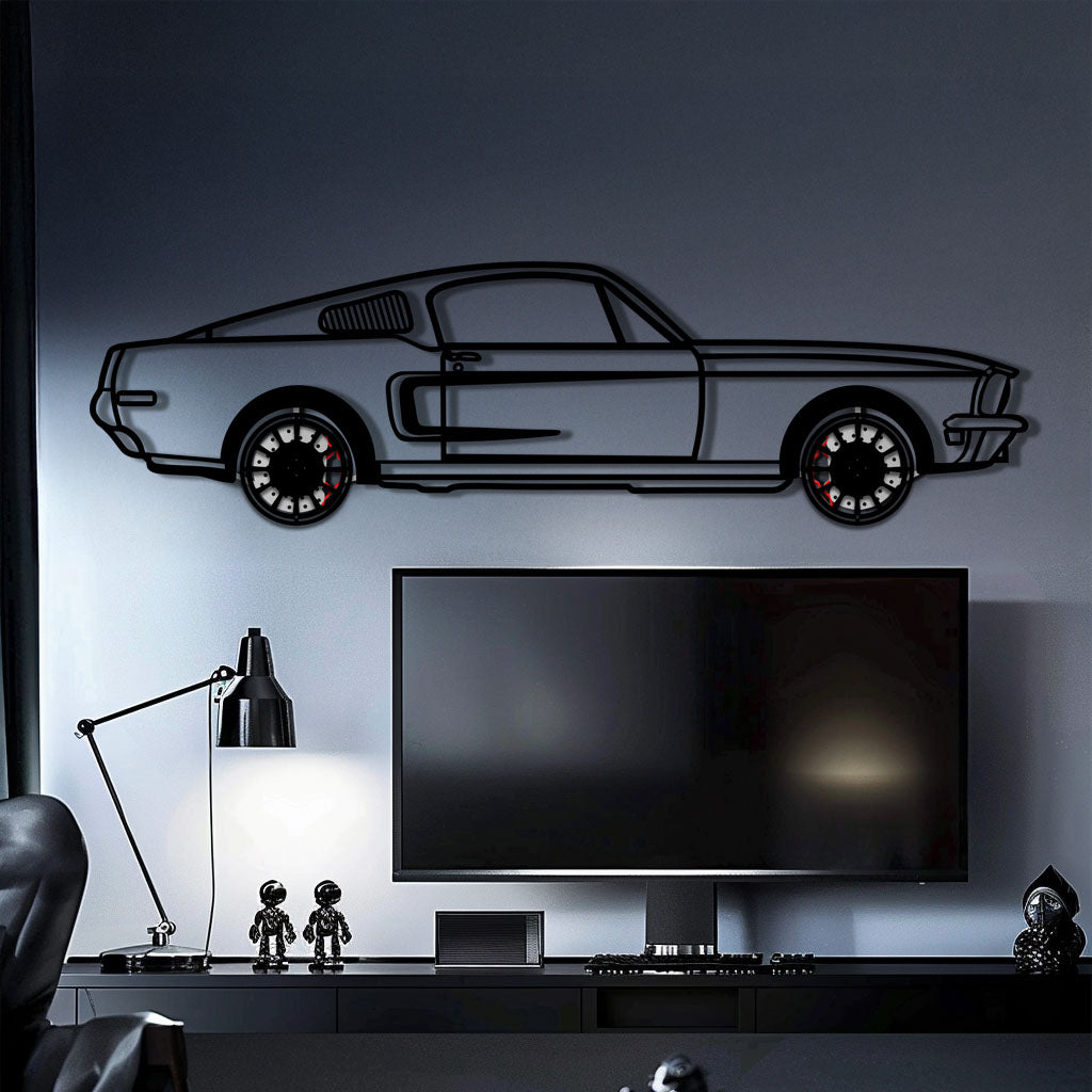 Ford Mustang GT Metal Car Wall Art with Rotating Wheels - Classic American Muscle Silhouette - Interactive Automotive Wall Decor - KAFMEKA137