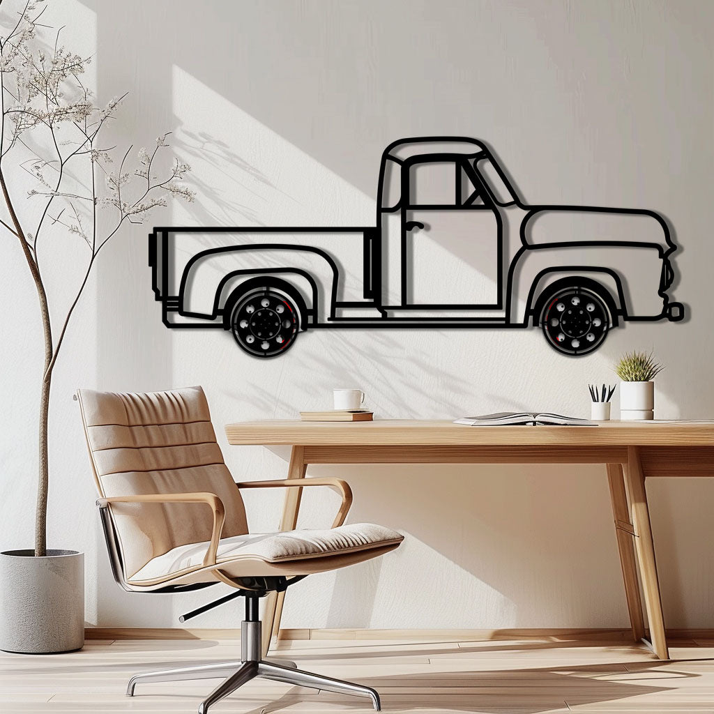 Classic Pickup Truck Metal Wall Art with Rotating Wheels - Vintage Chevy Style Silhouette - Interactive Retro Garage Decor - KAFMEKA119